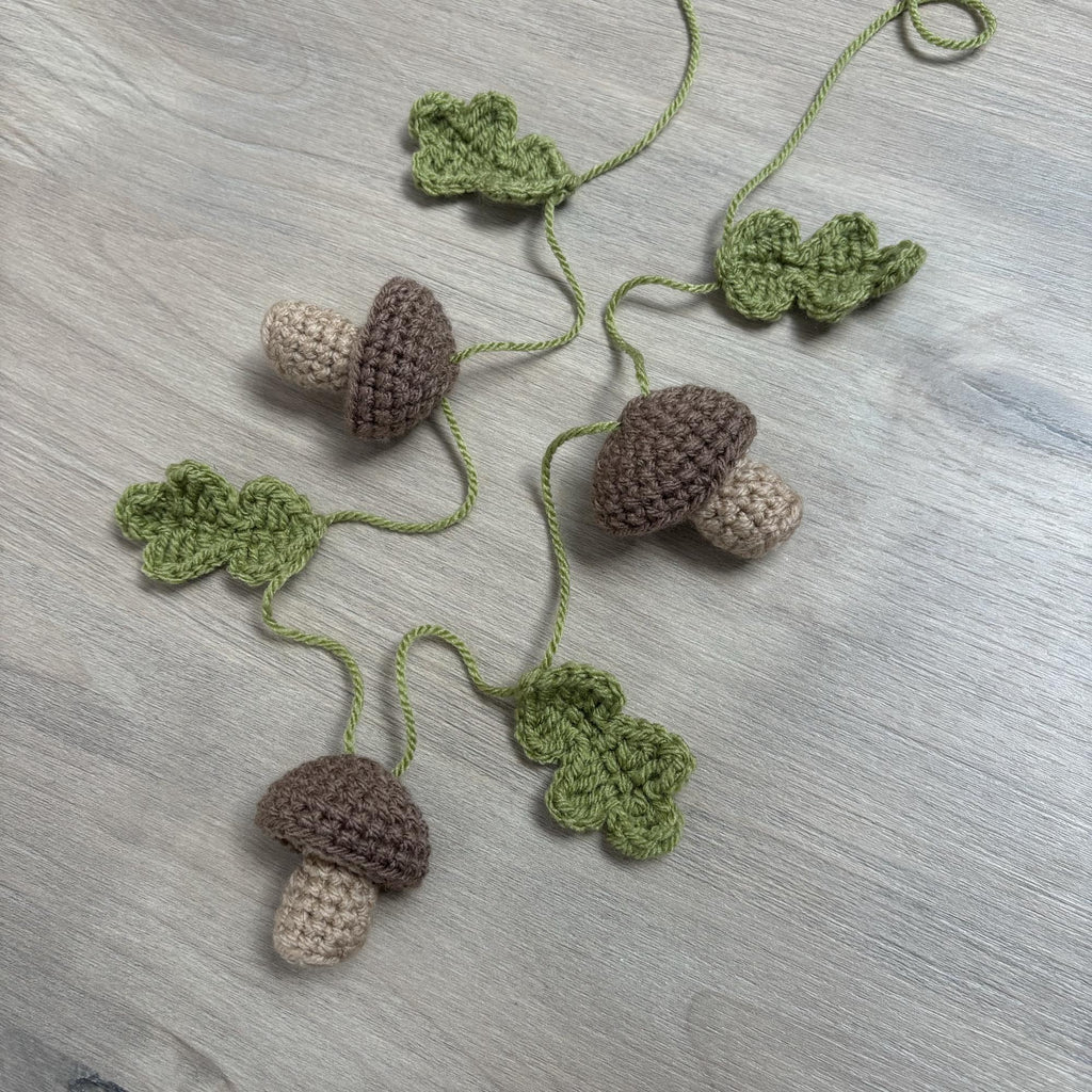 Crochet Mushroom and Leaf Bunting