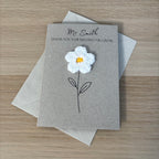 Personalised Teacher Card - 'Thank You for Helping me Grow' - Crochet White Daisy Flower