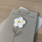 Personalised Teacher Card - 'Thank You for Helping me Grow' - Crochet White Daisy Flower