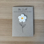 Personalised Teacher Card - 'Thank You for Helping me Grow' - Crochet White Daisy Flower