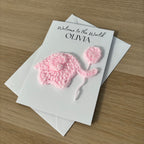 Personalised Crochet Pink Elephant New Baby Card for Baby Girl - 'Welcome to the World'