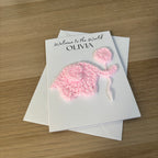 Personalised Crochet Pink Elephant New Baby Card for Baby Girl - 'Welcome to the World'