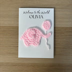 Personalised Crochet Pink Elephant New Baby Card for Baby Girl - 'Welcome to the World'