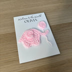 Personalised Crochet Pink Elephant New Baby Card for Baby Girl - 'Welcome to the World'