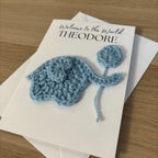 Personalised Crochet Elephant New Baby Card for Baby Boy - 'Welcome to the World'