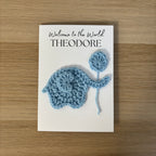 Personalised Crochet Elephant New Baby Card for Baby Boy - 'Welcome to the World'