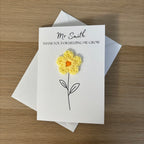 Personalised Teacher Card - 'Thank You for Helping me Grow' - Crochet Yellow Daisy Flower