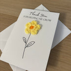 Card for School Teacher - 'Thank You for Helping me Grow' - Crochet Yellow Daisy Flower