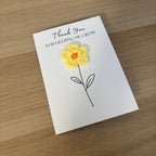 Card for School Teacher - 'Thank You for Helping me Grow' - Crochet Yellow Daisy Flower