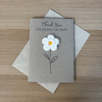 Card for School Teacher - 'Thank You for Helping me Grow' - Crochet White Daisy Flower