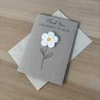 Card for School Teacher - 'Thank You for Helping me Grow' - Crochet White Daisy Flower