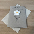 Card for School Teacher - 'Thank You for Helping me Grow' - Crochet White Daisy Flower