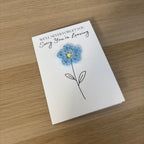 Sorry You're Leaving - We'll Never Forget You Card with Crochet Forget-Me-Not Flower