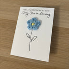 Sorry You're Leaving - We'll Never Forget You Card with Crochet Forget-Me-Not Flower