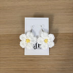 White Daisy Crochet Flower Surgical Steel Hook Earrings