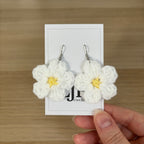 White Daisy Crochet Flower Surgical Steel Hook Earrings
