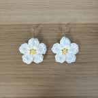 White Daisy Crochet Flower Surgical Steel Hook Earrings