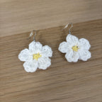 White Daisy Crochet Flower Surgical Steel Hook Earrings