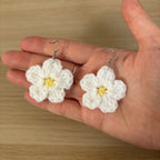 White Daisy Crochet Flower Surgical Steel Hook Earrings