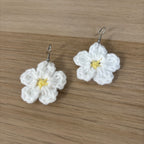 White Daisy Crochet Flower Surgical Steel Hook Earrings
