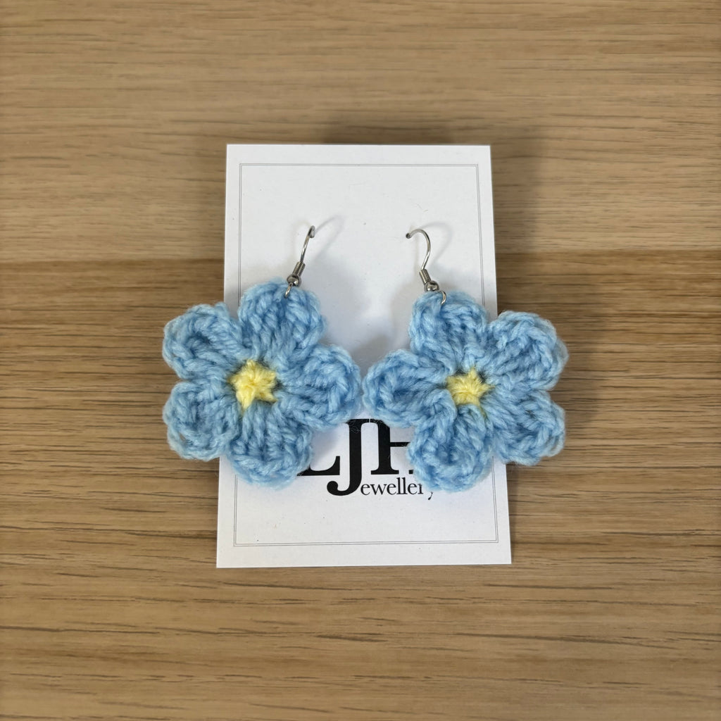 Forget-Me-Not Crochet Flower Surgical Steel Hook Earrings