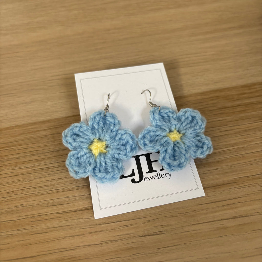 Forget-Me-Not Crochet Flower Surgical Steel Hook Earrings