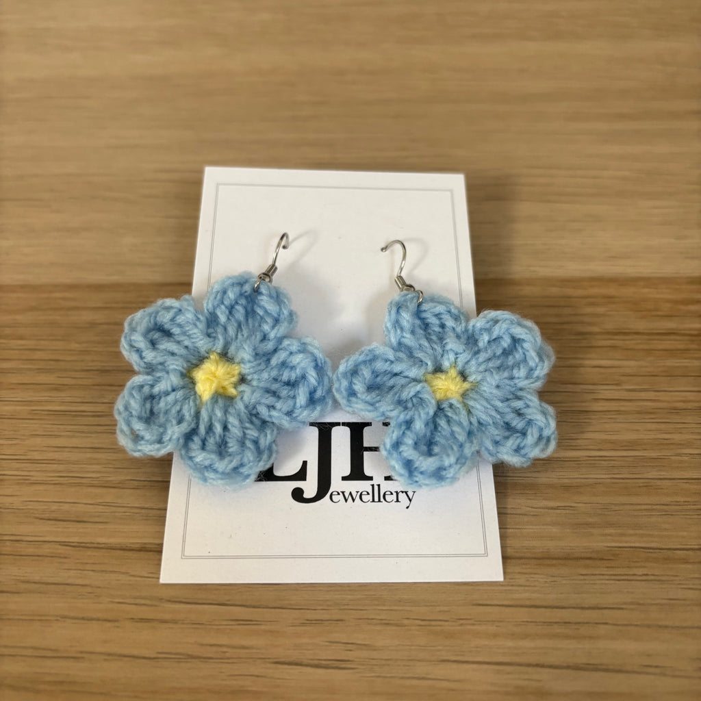 Forget-Me-Not Crochet Flower Surgical Steel Hook Earrings