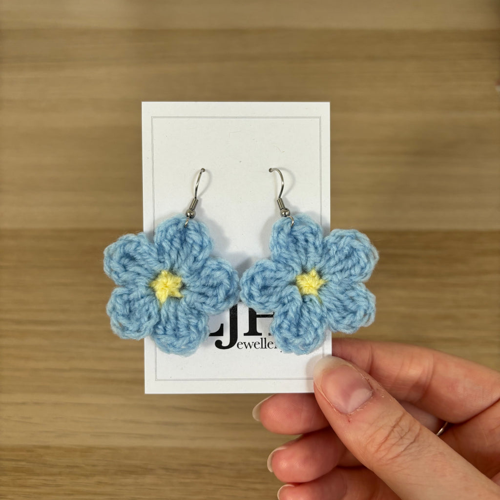 Forget-Me-Not Crochet Flower Surgical Steel Hook Earrings