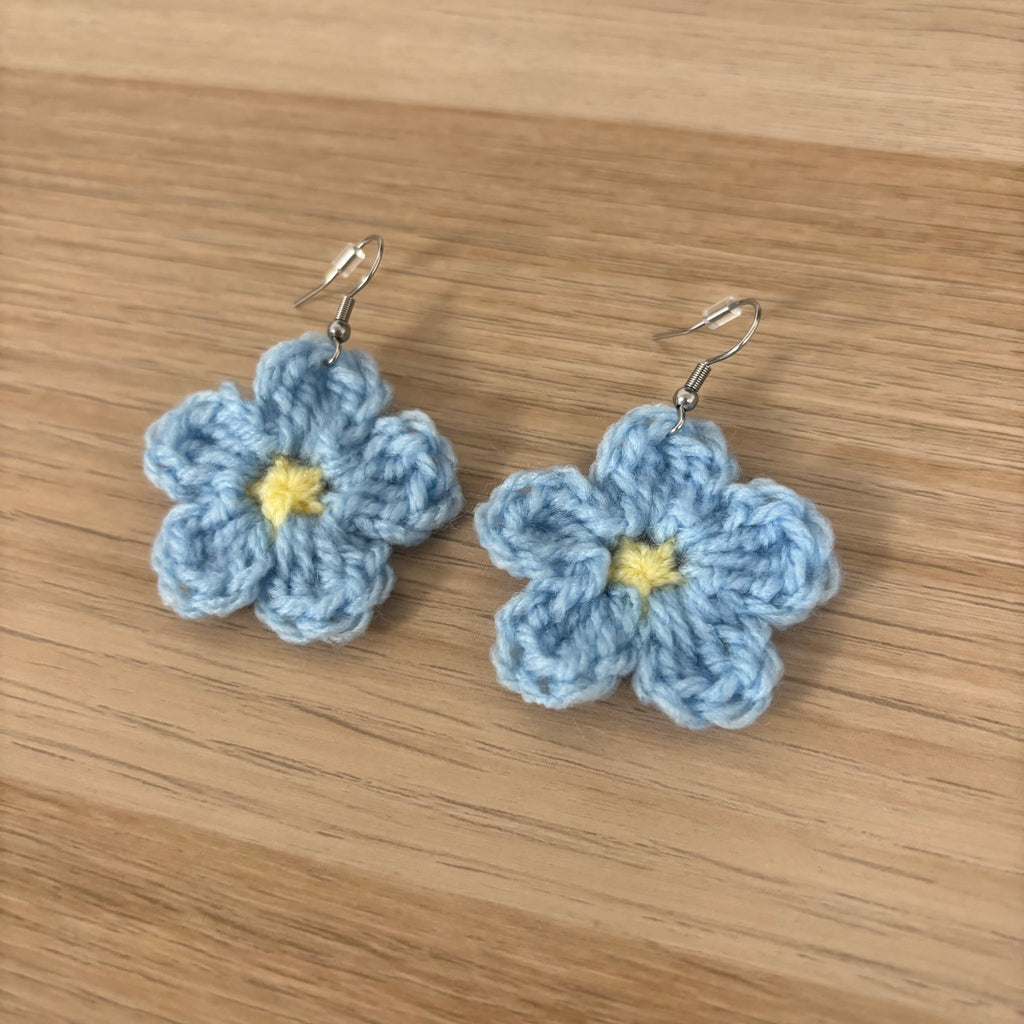 Forget-Me-Not Crochet Flower Surgical Steel Hook Earrings