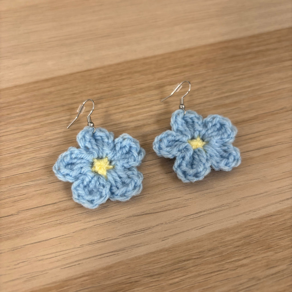 Forget-Me-Not Crochet Flower Surgical Steel Hook Earrings