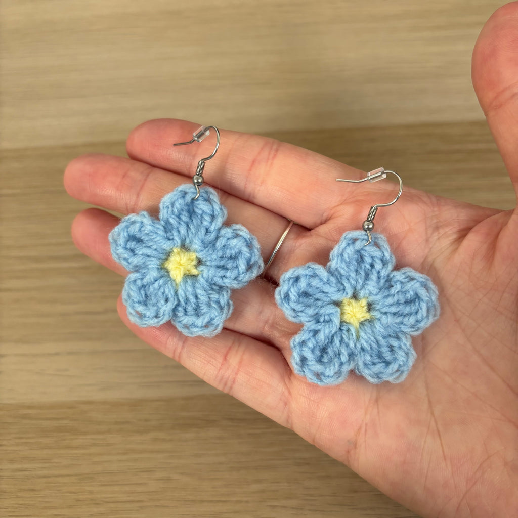 Forget-Me-Not Crochet Flower Surgical Steel Hook Earrings