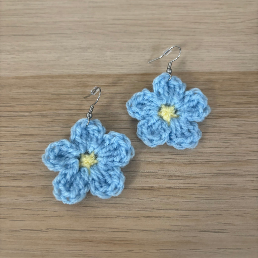 Forget-Me-Not Crochet Flower Surgical Steel Hook Earrings