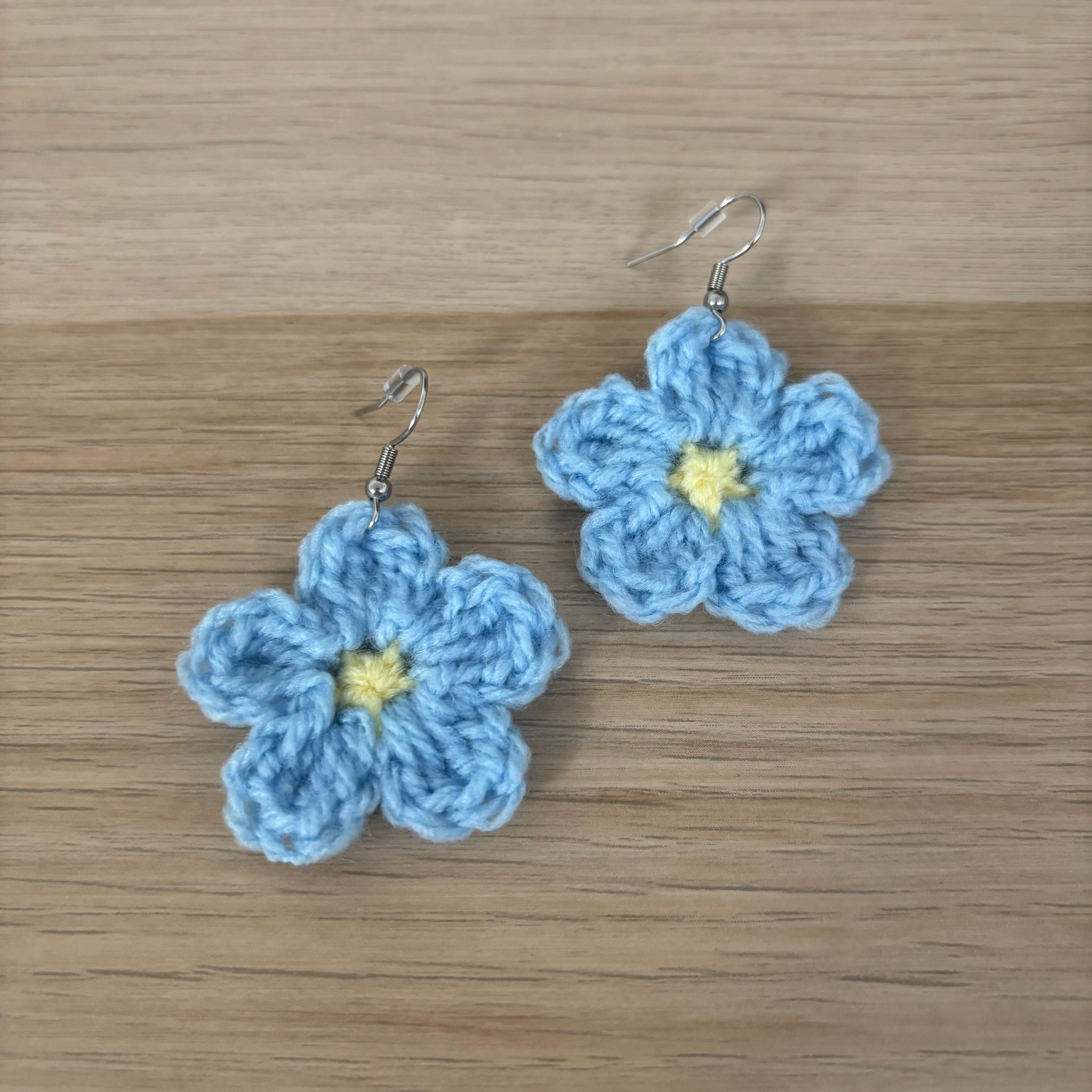 Forget-Me-Not Crochet Flower Surgical Steel Hook Earrings