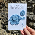 Personalised Crochet Elephant New Baby Card for Baby Boy - 'Welcome to the World'