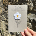 Card for School Teacher - 'Thank You for Helping me Grow' - Crochet White Daisy Flower