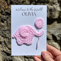 Personalised Crochet Pink Elephant New Baby Card for Baby Girl - 'Welcome to the World'