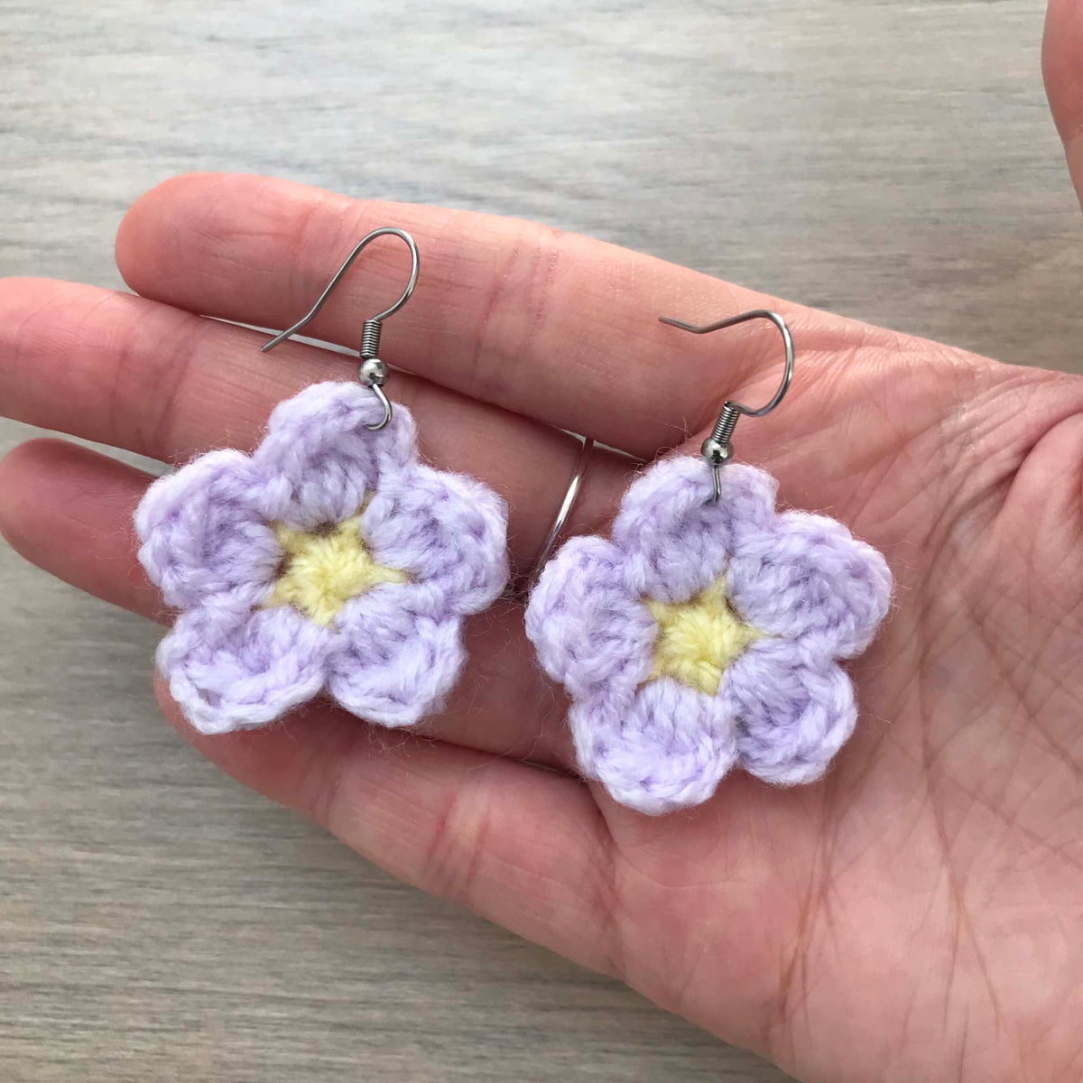 Daisy Crochet Flower Surgical Steel Hook Earrings