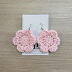 Baby Pink Crochet Flower Surgical Steel Hook Earrings