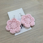 Baby Pink Crochet Flower Surgical Steel Hook Earrings
