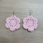 Baby Pink Crochet Flower Surgical Steel Hook Earrings