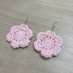 Baby Pink Crochet Flower Surgical Steel Hook Earrings