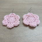 Baby Pink Crochet Flower Surgical Steel Hook Earrings