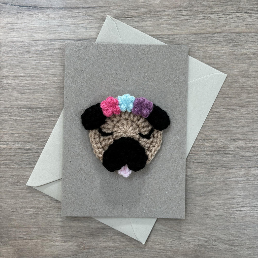 Crochet Pug 100% Recycled Greetings Card