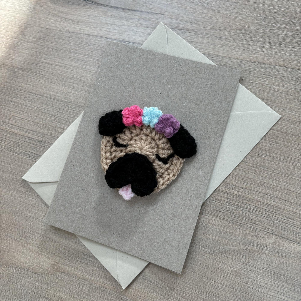 Crochet Pug 100% Recycled Greetings Card