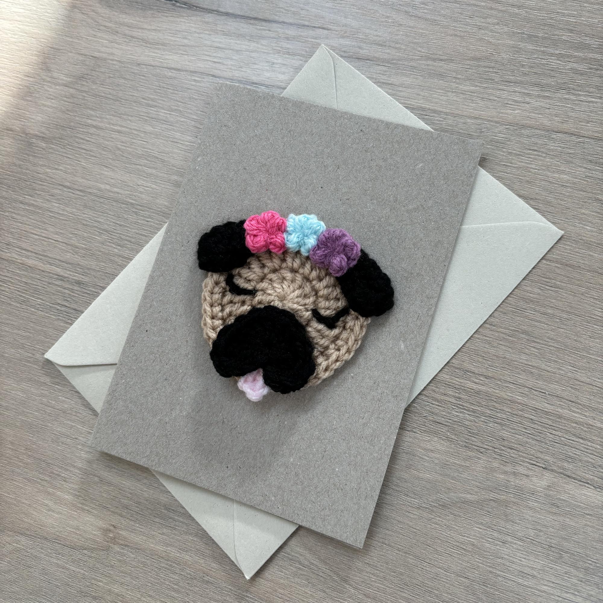 Crochet Pug 100% Recycled Greetings Card