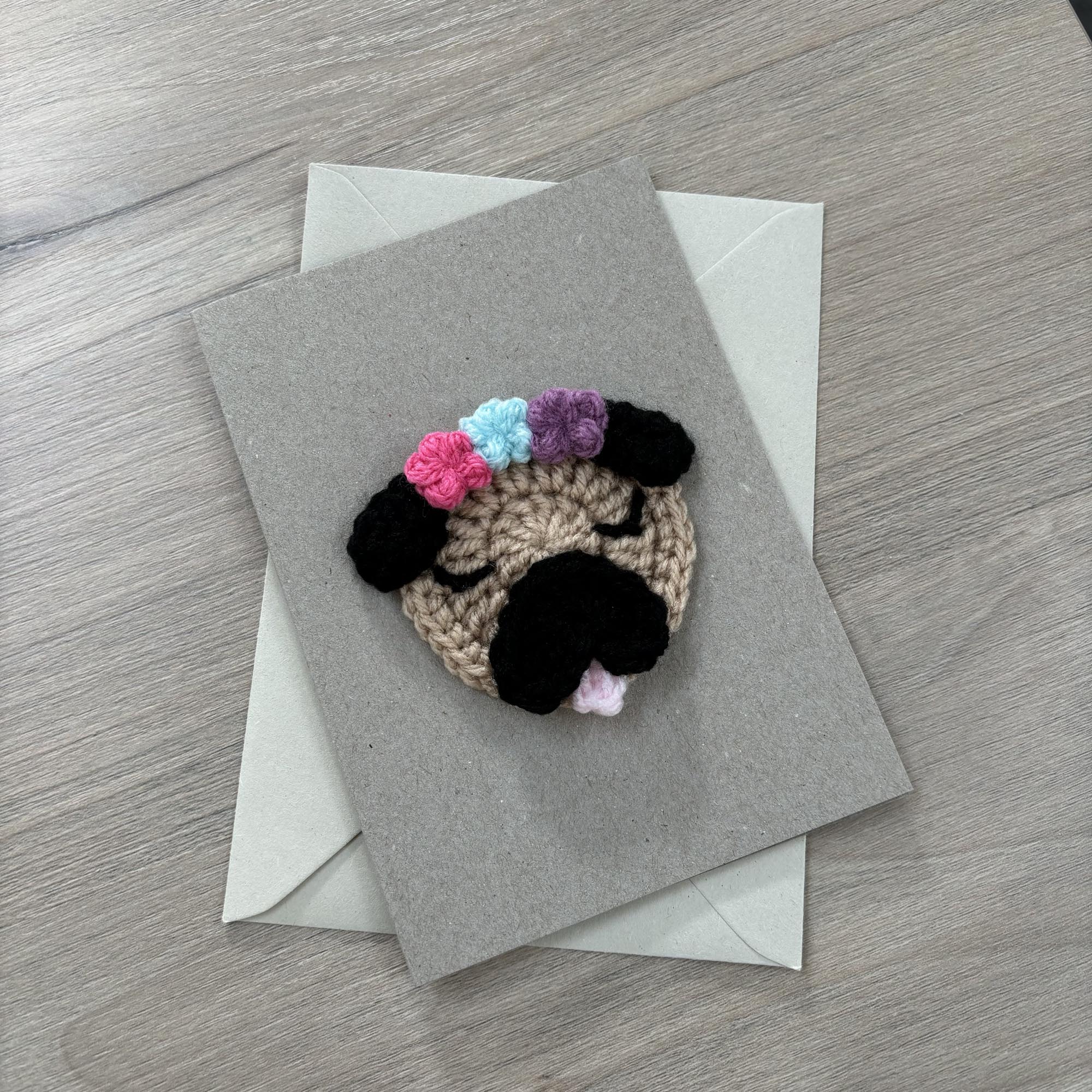 Crochet Pug 100% Recycled Greetings Card
