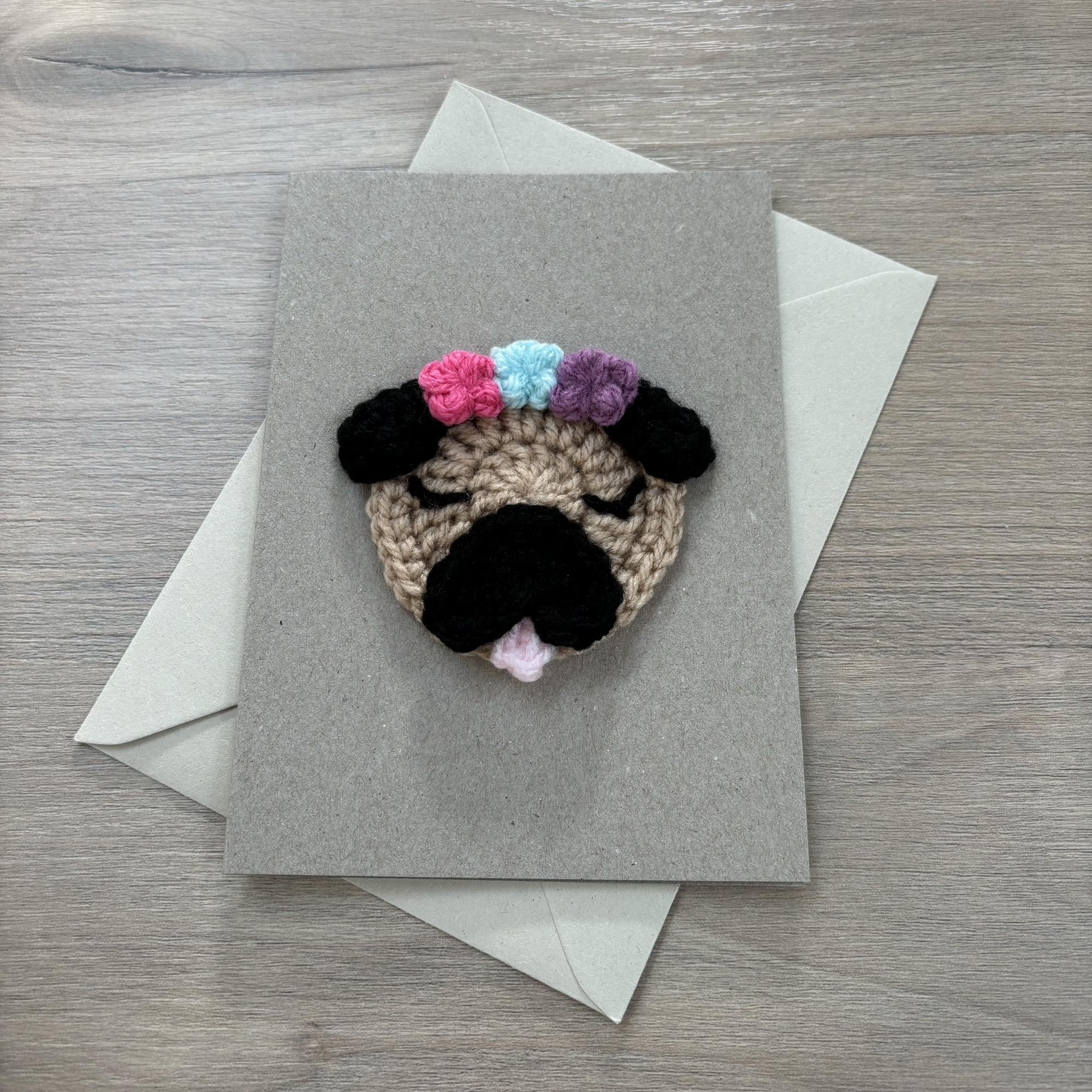 Crochet Pug 100% Recycled Greetings Card