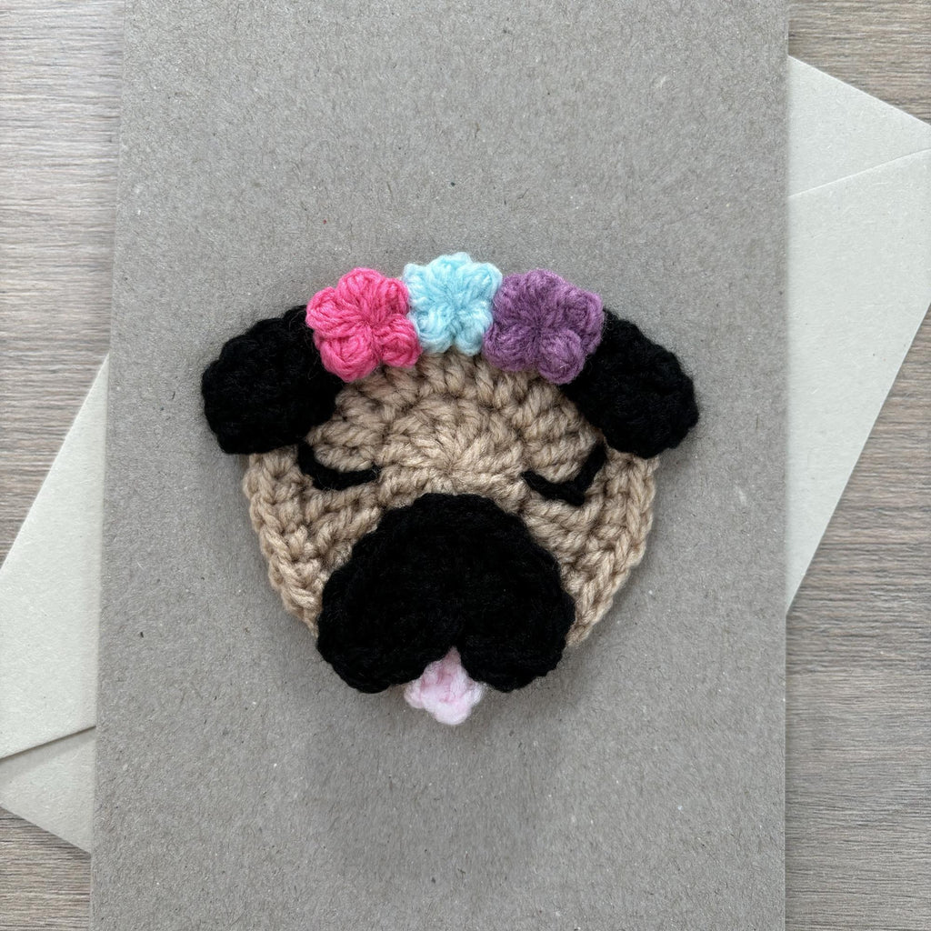 Crochet Pug 100% Recycled Greetings Card