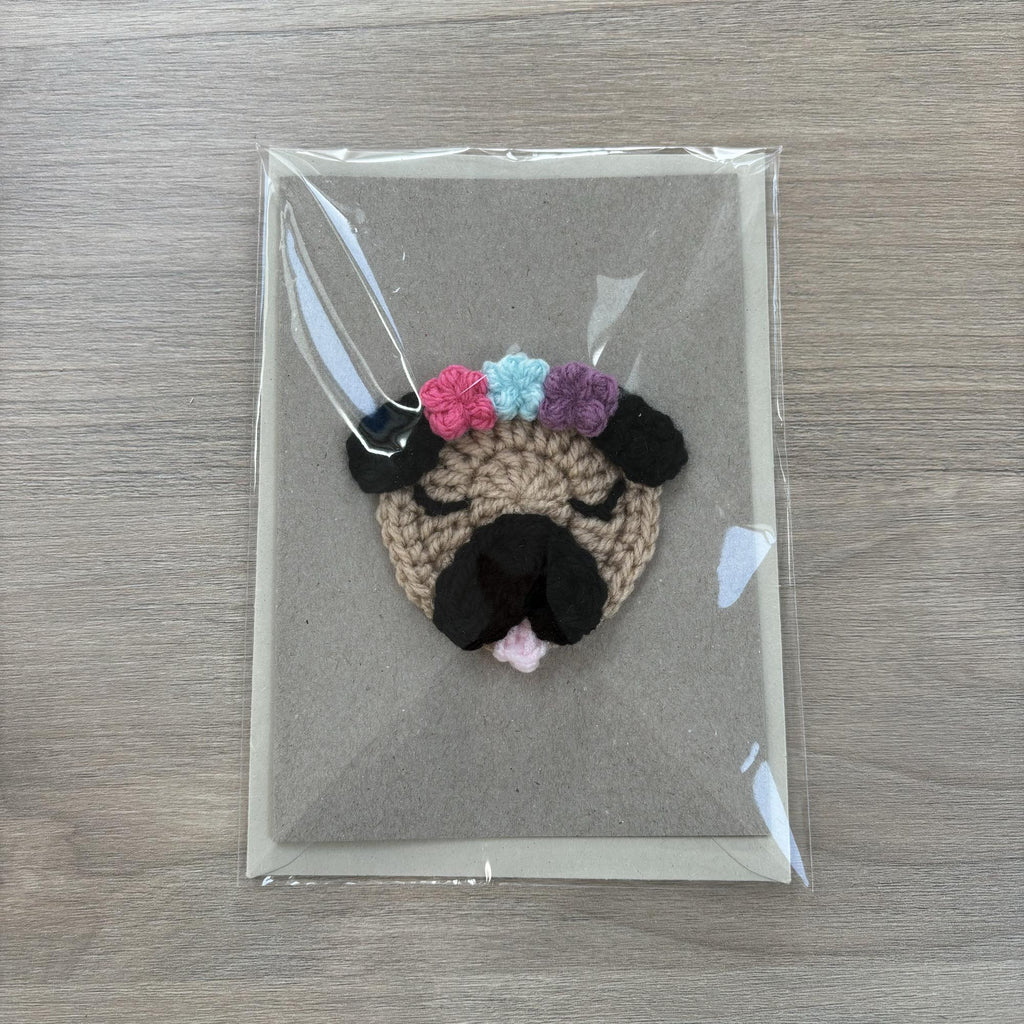 Crochet Pug 100% Recycled Greetings Card