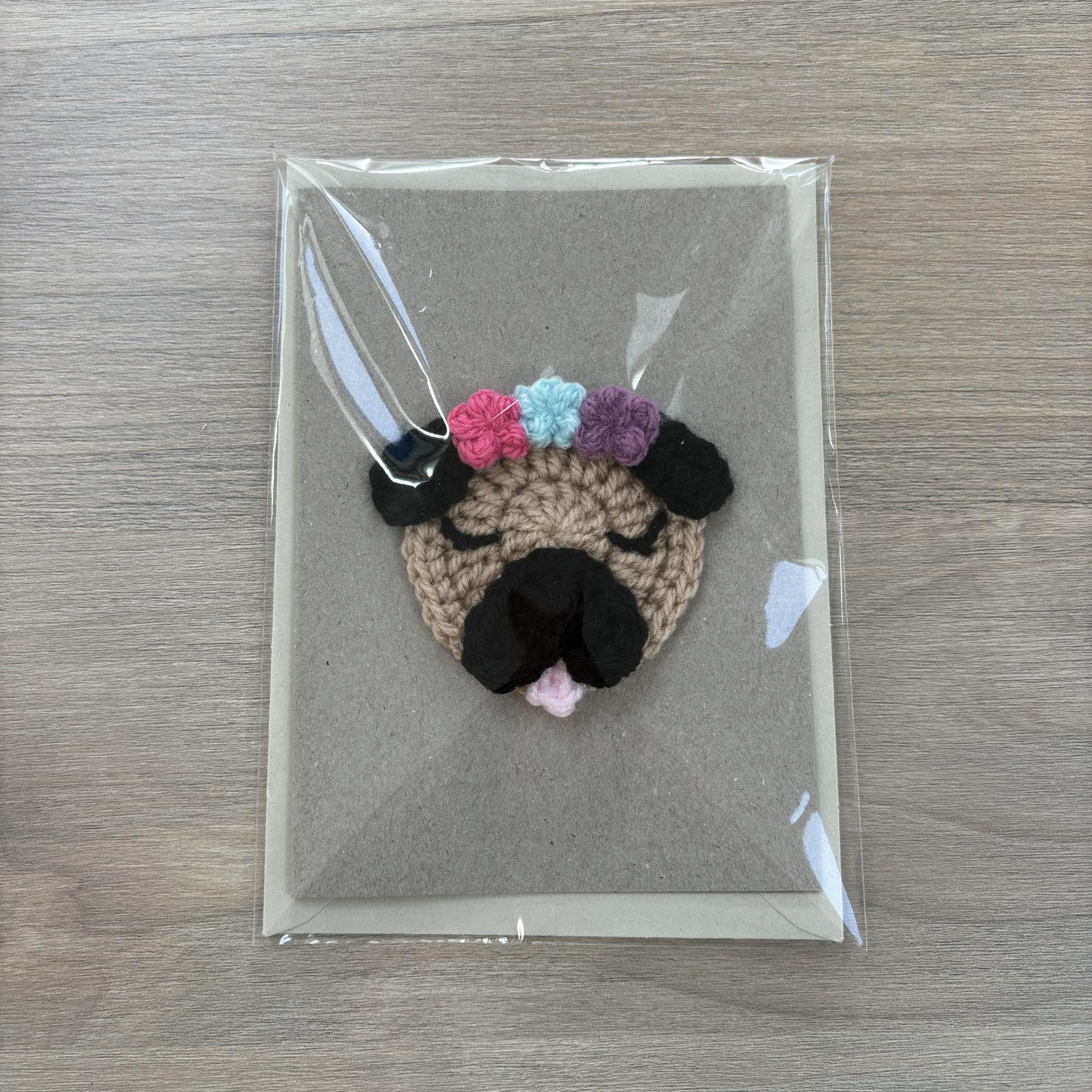 Crochet Pug 100% Recycled Greetings Card